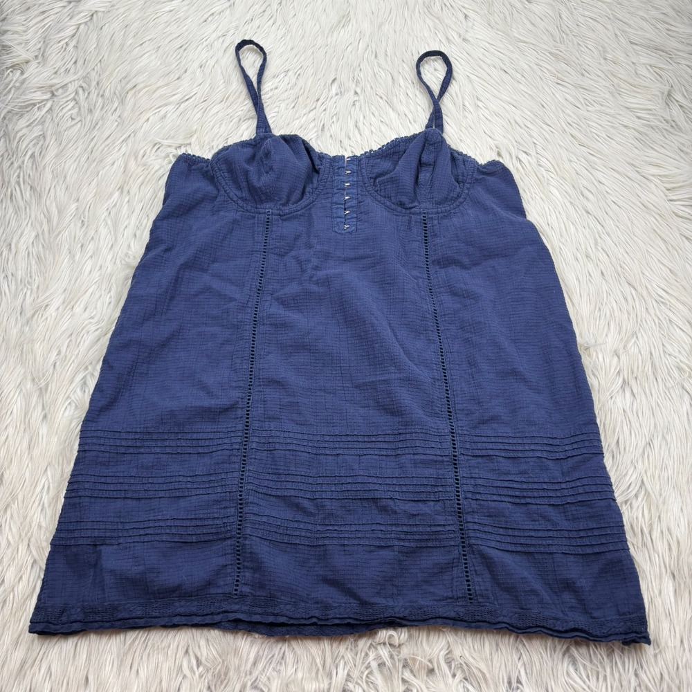 Free People Women's M Navy Wide Awake Mini Slip Tunic Tank Babydoll Coquette Y2K